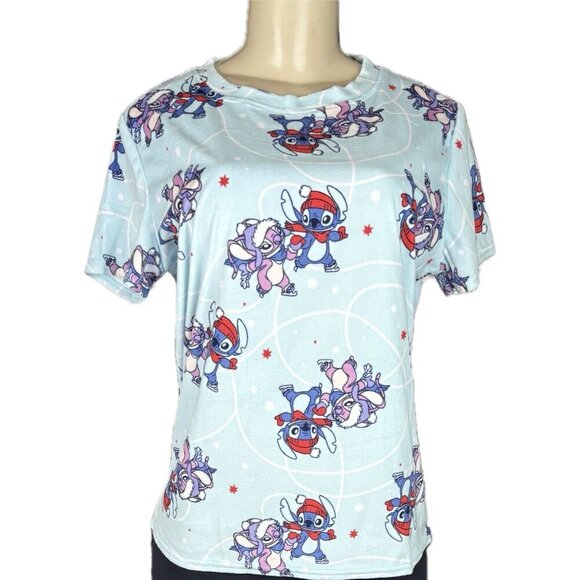 Disney XL Blue Lilo & Stitch Skating Graphic Velour Short Sleeve & Short PJ Set - Picture 2 of 10